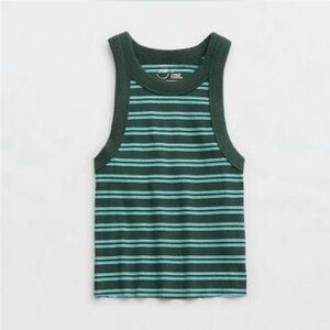 17. Aerie Green Ribbed Striped High Neck Tank